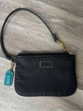 Coach Black Nylon Wristlet with Teal Leather Tag